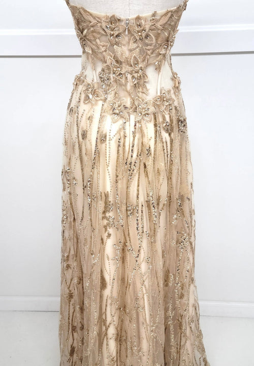 Chicas C329 Elegant Printed Prom A-Line Strapless Floral Tulle Dress