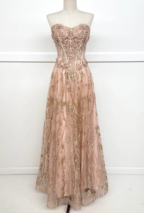 Chicas C329 Elegant Printed Prom A-Line Strapless Floral Tulle Dress