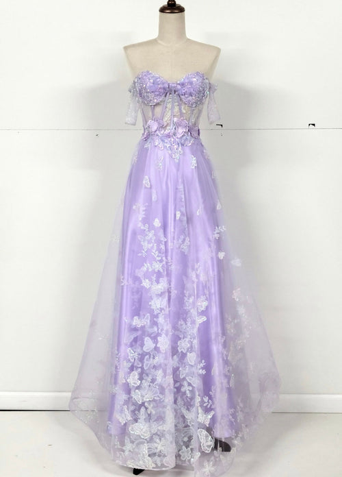 Chicas C822 Romantic Printed Prom Blue A-Line Butterfly Tulle Dress