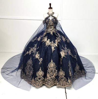 Chicas HF3091 Glitter Formal Navy BallDress Halter Tulle Dress