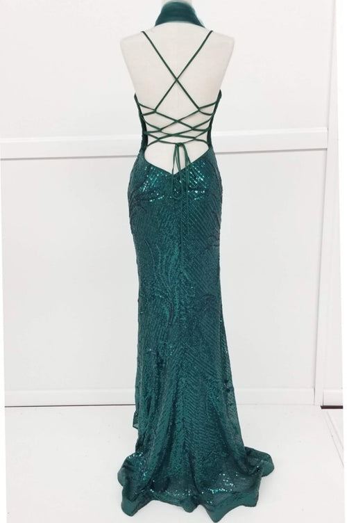 Chicas C316 Prom Maxi High-Slit Sequin Strappy Style Fabric Dress