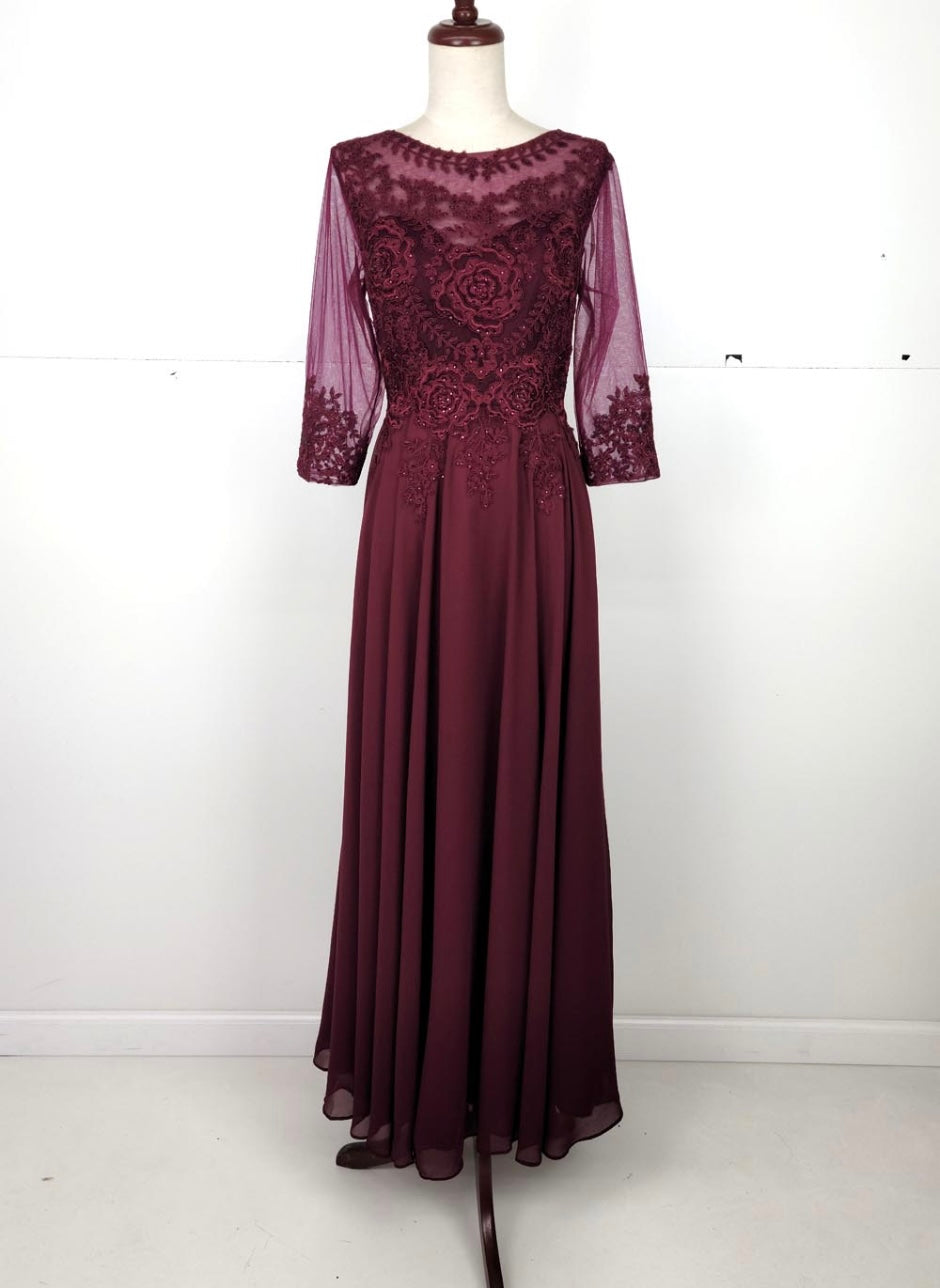 Chicas J024 Elegant Printed Bridal Navy A-Line Illusion Chiffon Dress