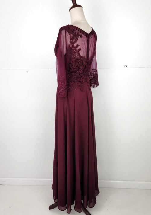 Chicas J024 Elegant Printed Bridal Navy A-Line Illusion Chiffon Dress