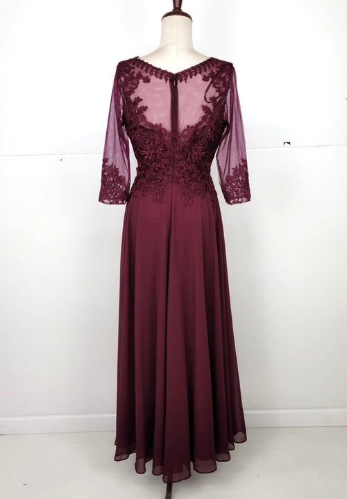 Chicas J024 Elegant Printed Bridal Navy A-Line Illusion Chiffon Dress