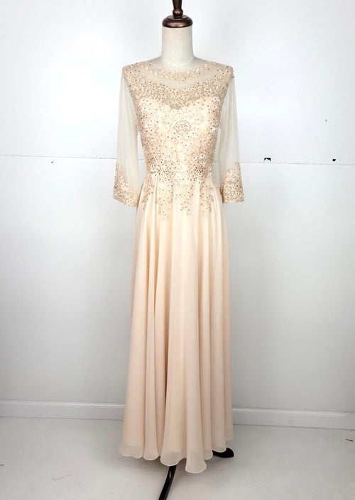 Chicas J024 Elegant Printed Bridal Navy A-Line Illusion Chiffon Dress