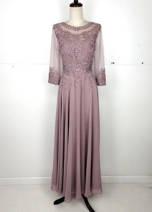 Chicas J024 Elegant Printed Bridal Navy A-Line Illusion Chiffon Dress