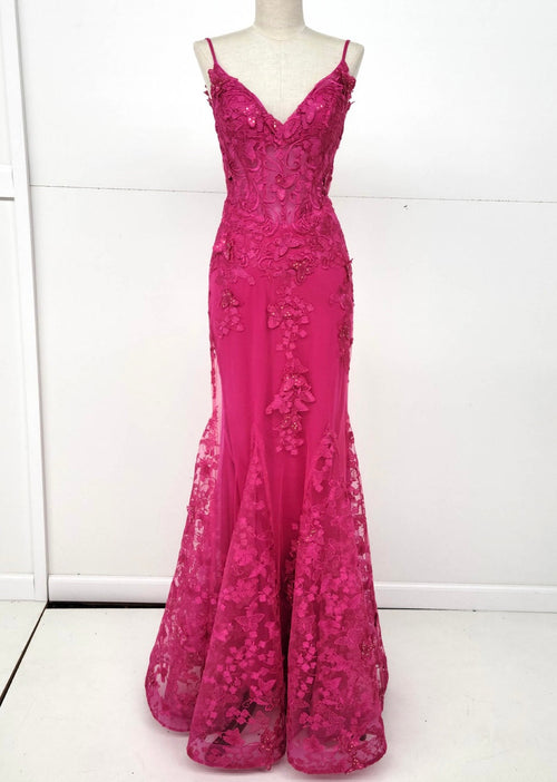 Chicas C816 Romantic Printed Prom Lilac Mermaid Spaghetti-Strap Tulle Dress