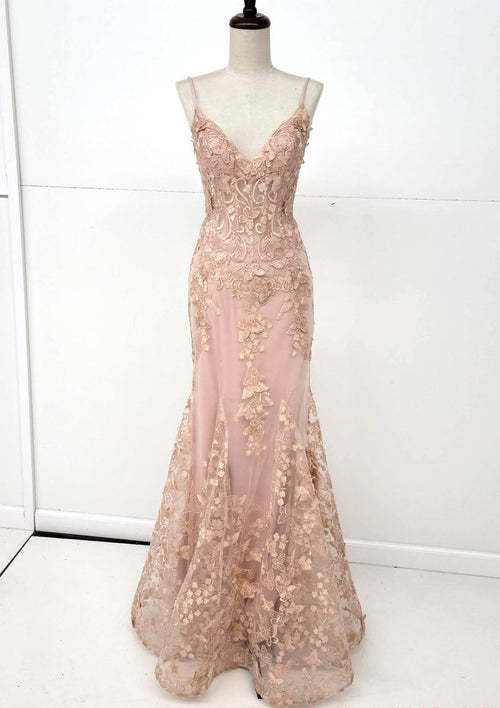 Chicas C816 Romantic Printed Prom Lilac Mermaid Spaghetti-Strap Tulle Dress