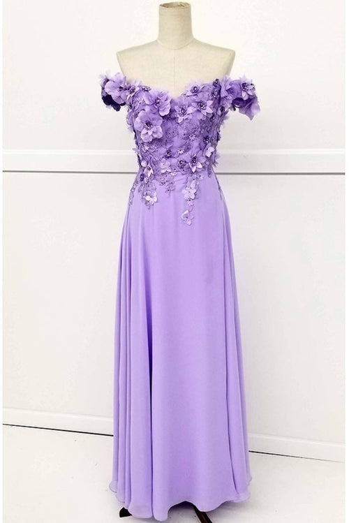 Chicas CH3059 Off-Shoulder Floral Long High-Slit Style Fabric Dress