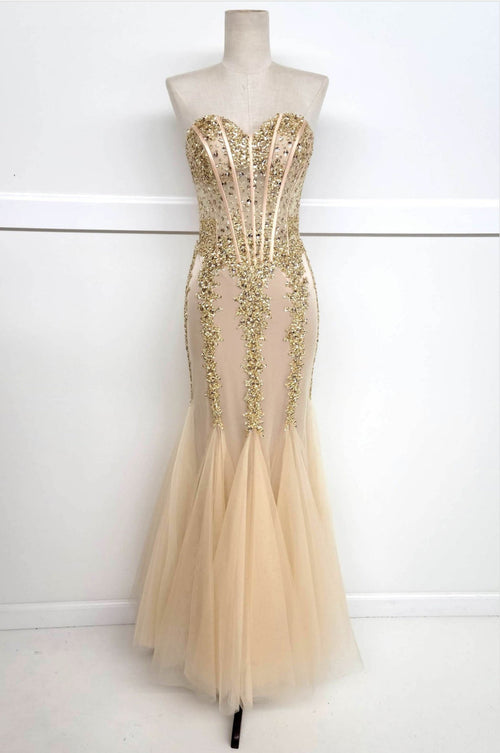 Chicas C280 Mermaid Sweetheart Floor-Length Corset Beaded Fabric Dress