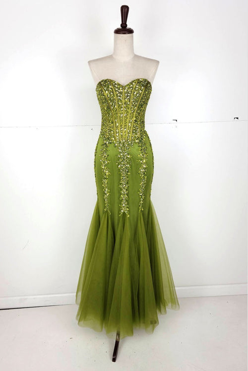 Chicas C280 Mermaid Sweetheart Floor-Length Corset Beaded Fabric Dress