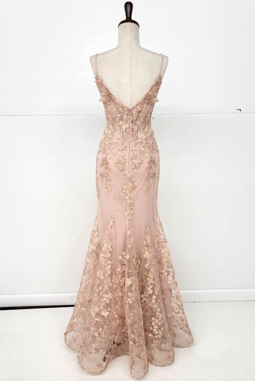 Chicas C816 Off-Shoulder Floral Maxi Corset High-Slit Feather Fabric Dress