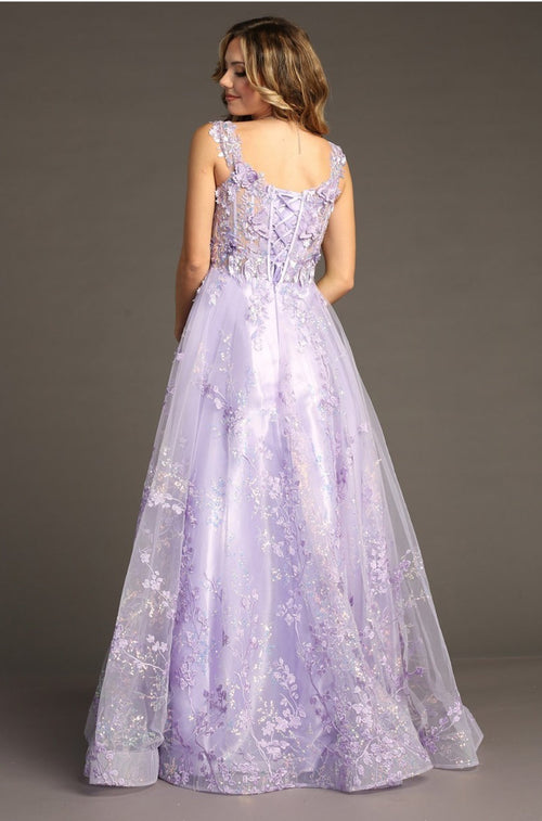 Chicas C818 Floor-Length Butterfly Petal Long Chic Style Fabric Dress
