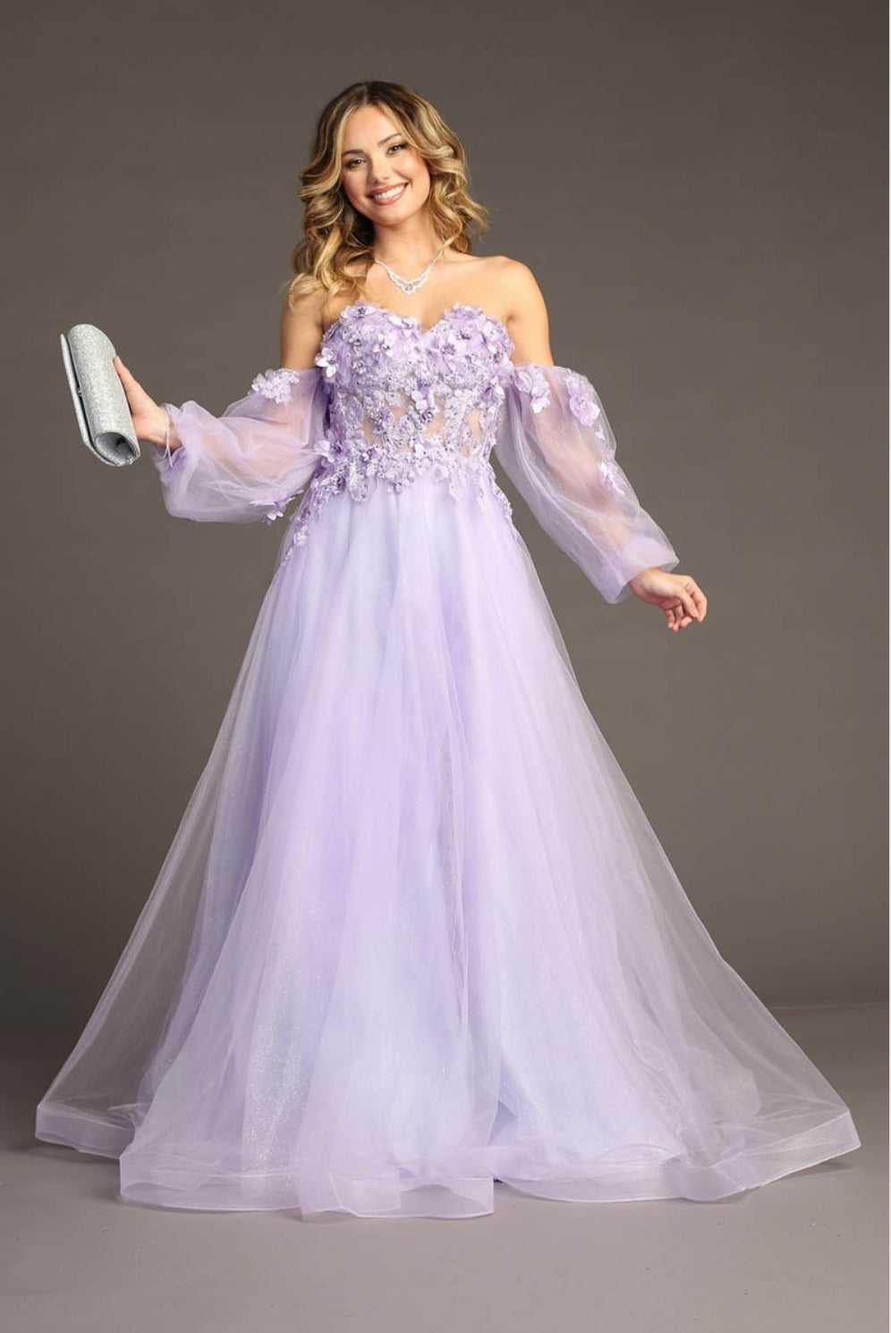 Chicas HF3096 A-Line Off-Shoulder Floral Maxi Style Fabric Dress