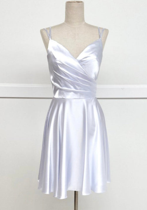 Chicas J013 Cocktail Royal A-Line Spaghetti-Strap Short Pleated Satin Dress