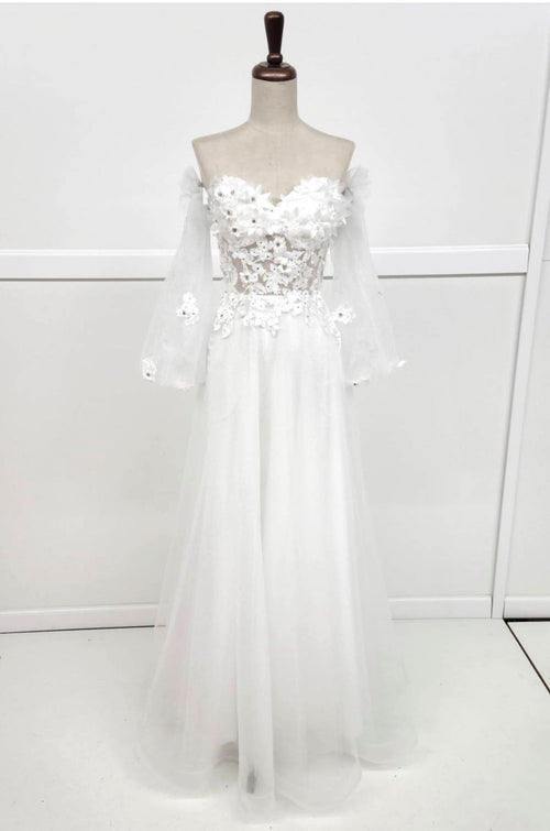 Chicas HF3096 A-Line Off-Shoulder Floral Maxi Style Fabric Dress