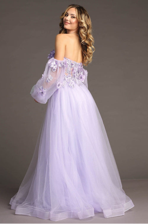 Chicas HF3096 A-Line Off-Shoulder Floral Maxi Style Fabric Dress