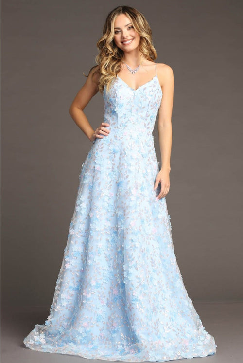 Chicas HF3092 A-Line Floral Maxi Strappy Style Fabric Dress