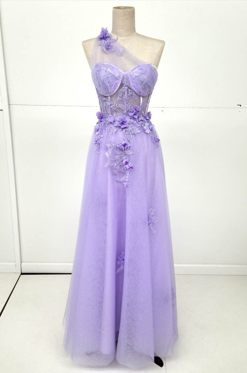 Chicas YG5028 A-Line One-Shoulder Floral Maxi Corset Fabric Dress