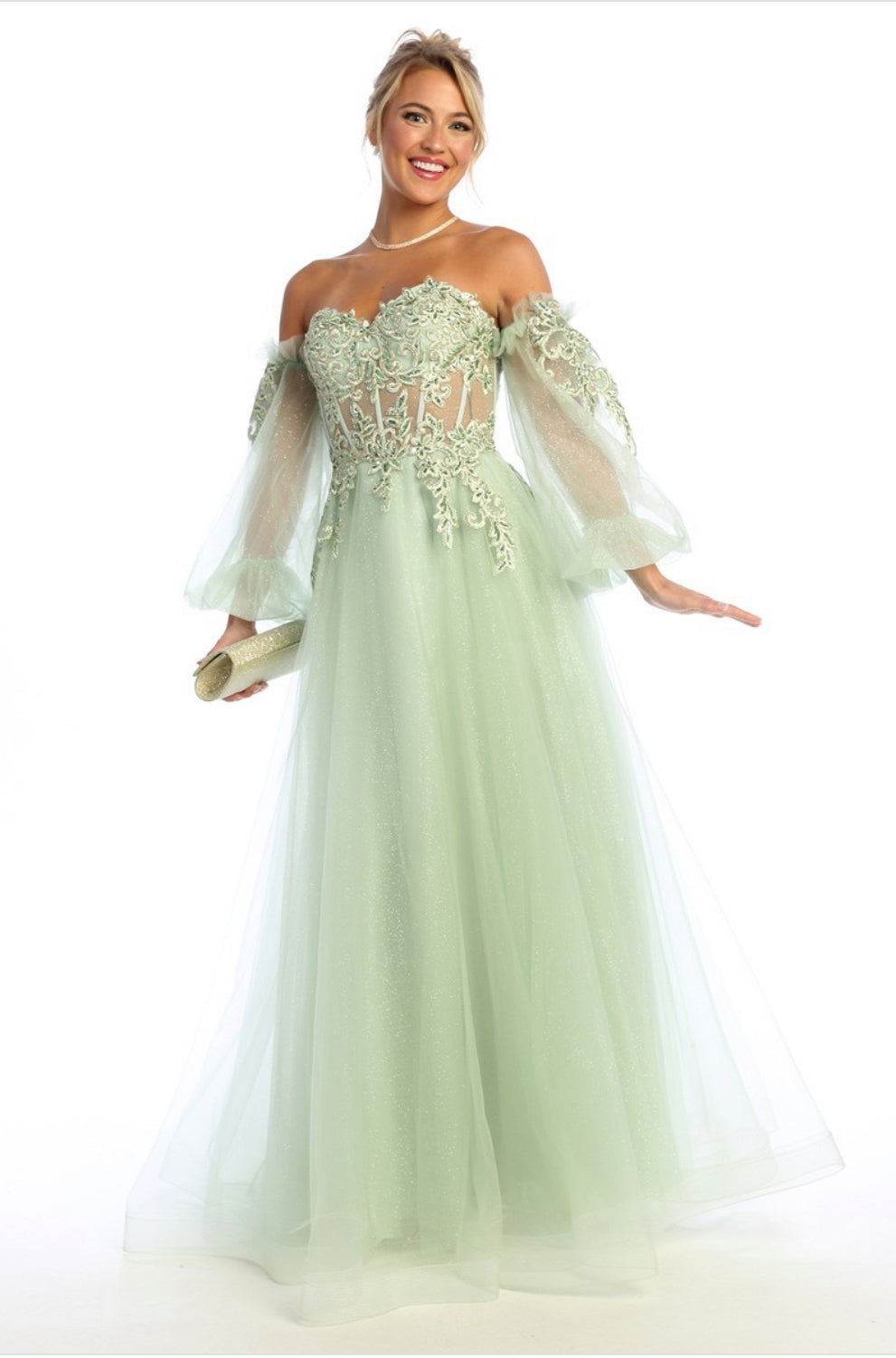 Chicas HF3093 A-Line Off-Shoulder Maxi Formal Style Fabric Dress
