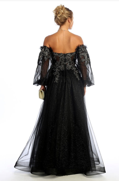 Chicas HF3093 A-Line Off-Shoulder Maxi Formal Style Fabric Dress