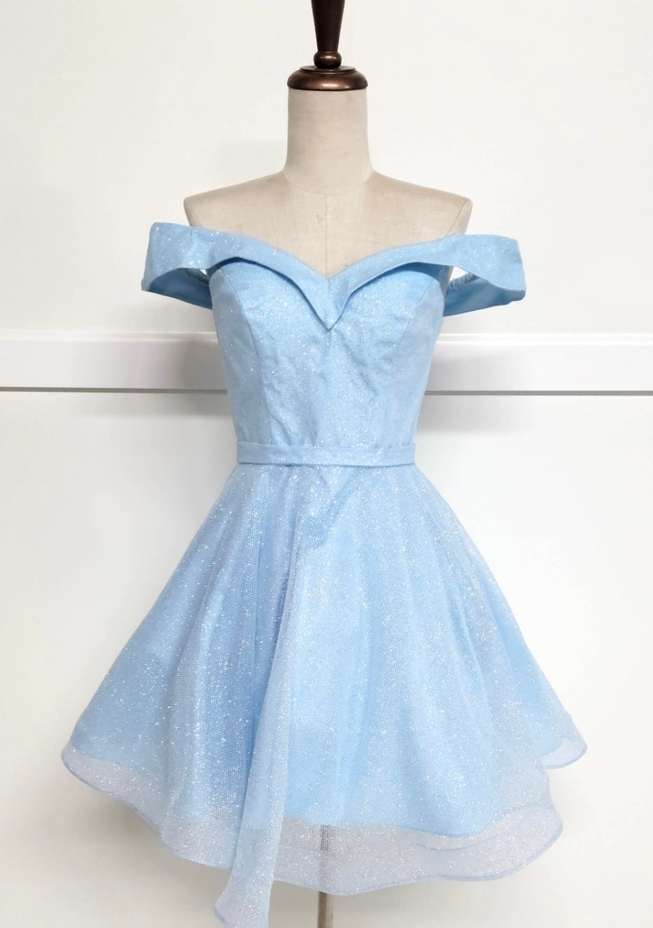 Chicas C323 Elegant Glitter Party Blue A-Line Sweetheart Fabric Dress