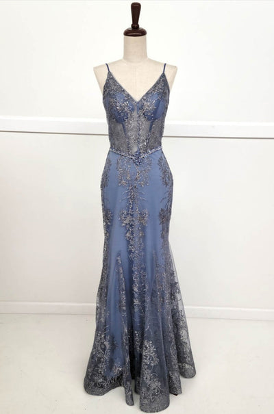 Chicas 4030 Long Mermaid Maxi Beaded Sequin Strappy Fabric Dress