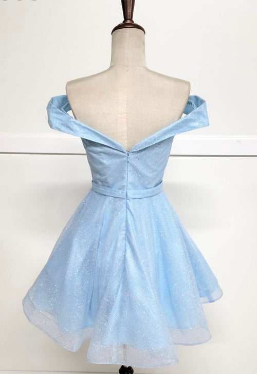 Chicas C323 Elegant Glitter Party Blue A-Line Sweetheart Fabric Dress