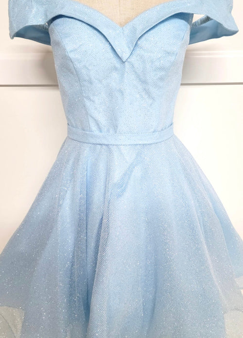 Chicas C323 Elegant Glitter Party Blue A-Line Sweetheart Fabric Dress