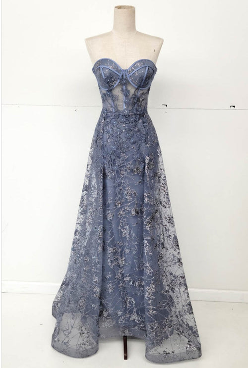 Chicas C819 A-Line Strapless Maxi Formal Style Fabric Dress
