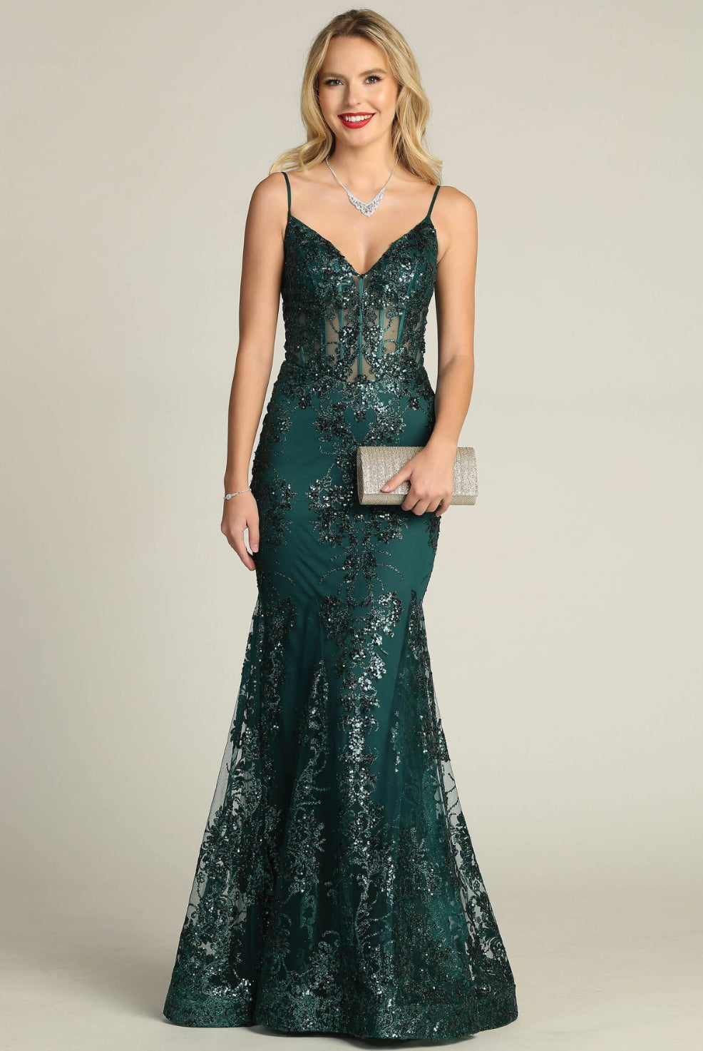 Chicas C813 Evening Mermaid Floor-Length Formal Style Fabric Dress