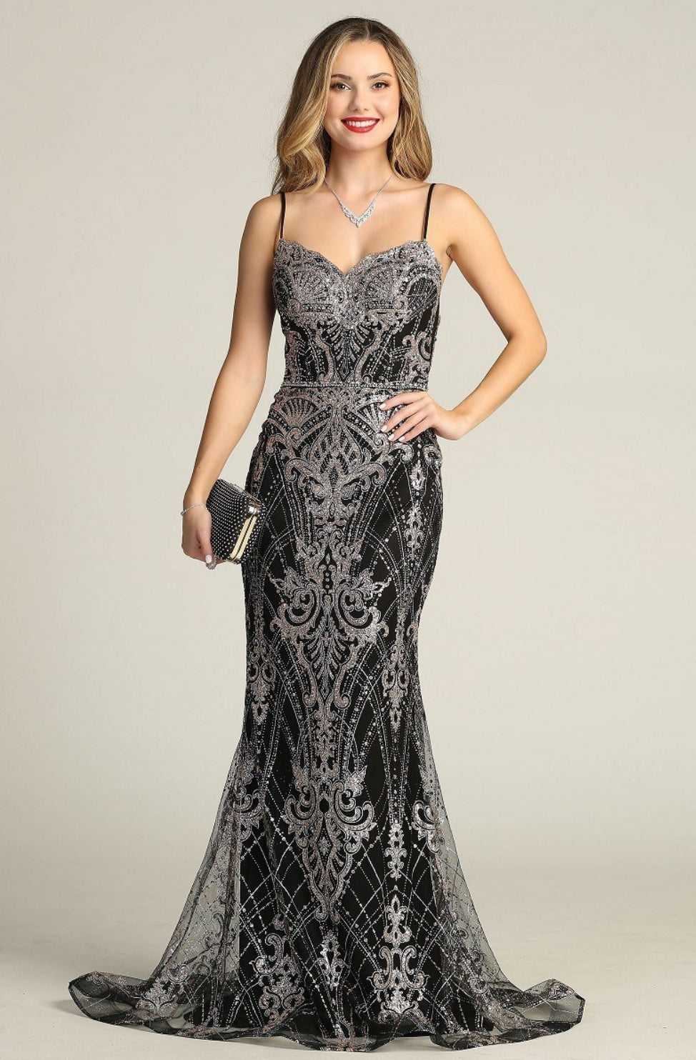 Chicas HF3053 Mermaid Floor-Length Strappy Formal Style Fabric Dress