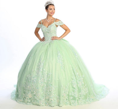 Chicas HF3089 Printed Glitter Royal BallDress Sweetheart Floral Tulle Dress
