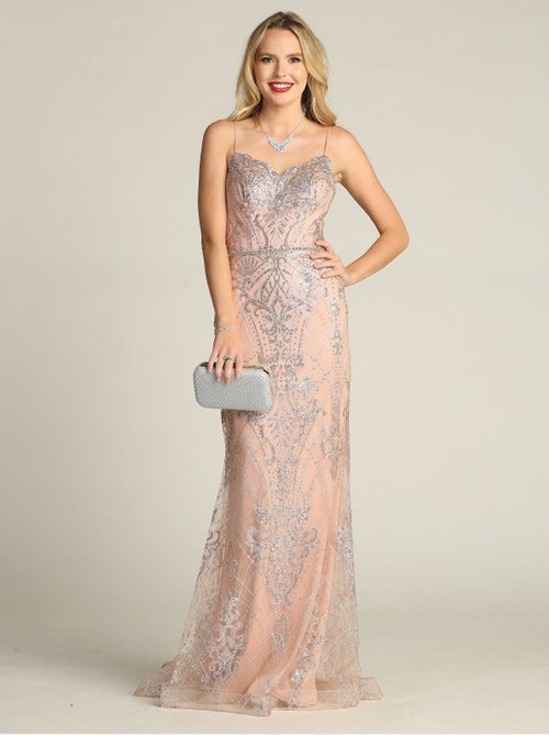 Chicas HF3053 Mermaid Floor-Length Strappy Formal Style Fabric Dress