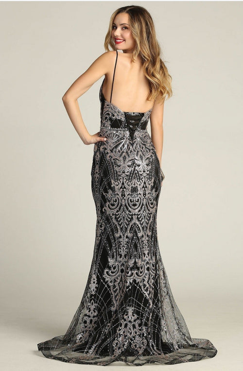 Chicas HF3053 Mermaid Floor-Length Strappy Formal Style Fabric Dress