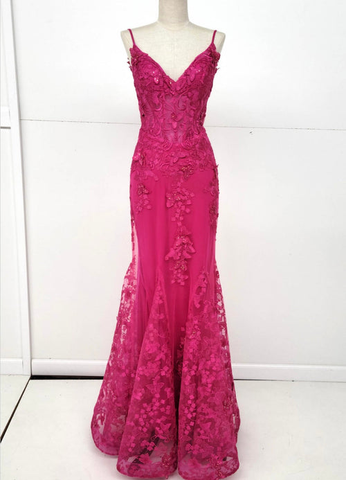 Chicas C816 Printed Prom Lilac Mermaid Spaghetti-Strap Butterfly Tulle Dress
