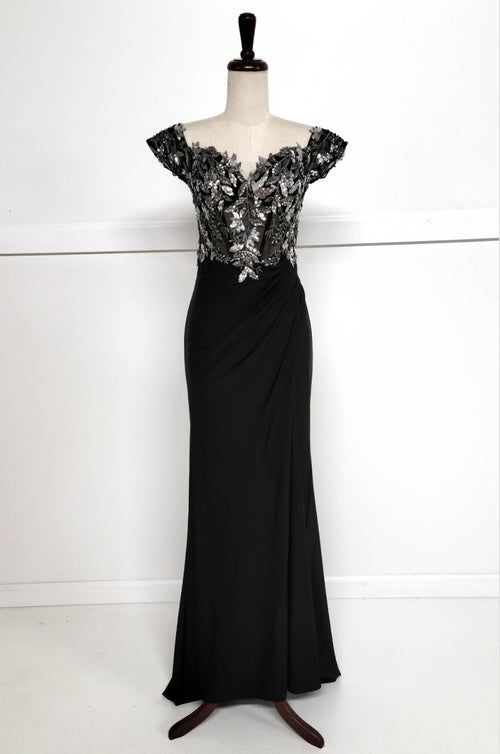 Chicas YG5027 Off-Shoulder Floor-Length High-Slit Formal Fabric Dress