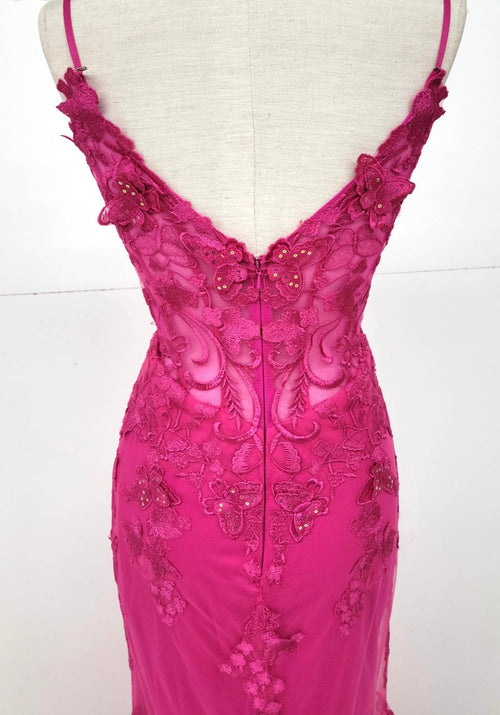 Chicas C816 Printed Prom Lilac Mermaid Spaghetti-Strap Butterfly Tulle Dress