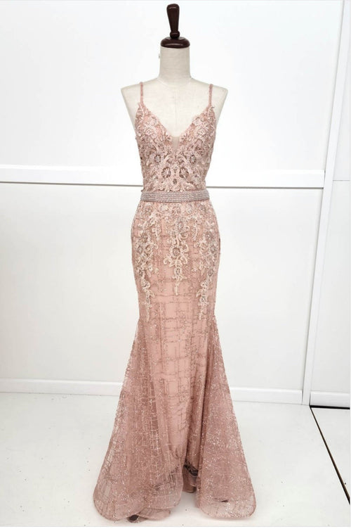 Chicas DM4029 Mermaid Maxi Beaded Strappy Style Fabric Dress