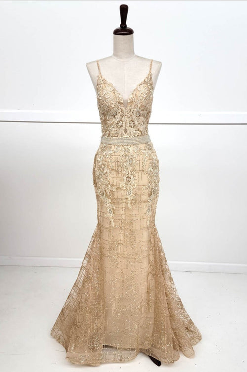 Chicas DM4029 Mermaid Maxi Beaded Strappy Style Fabric Dress