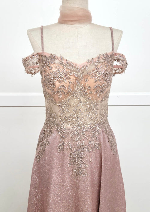 Chicas 4031 Romantic Printed Prom Rose A-Line Spaghetti-Strap Fabric Dress