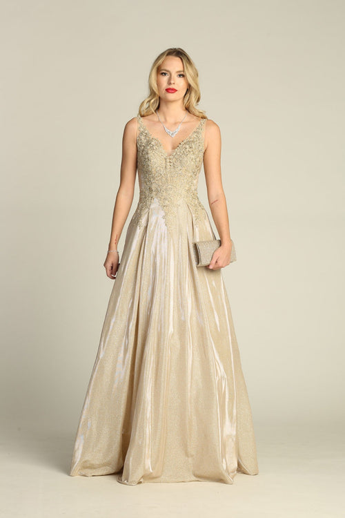 Chicas DM4017 Bridal V-Neck Long Pocket Style Fabric Dress