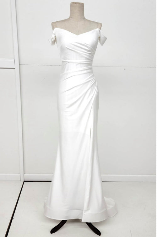 Chicas YG5025 Solid-Color Mermaid Off-Shoulder High-Slit Fabric Dress