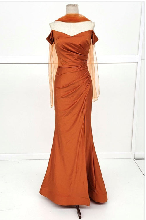 Chicas YG5025 Solid-Color Mermaid Off-Shoulder High-Slit Fabric Dress