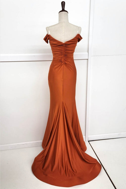 Chicas YG5025 Solid-Color Mermaid Off-Shoulder High-Slit Fabric Dress