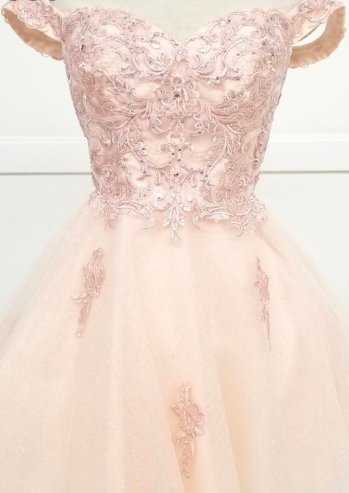 Chicas C314 Elegant Printed Glitter Formal White Floral Tulle Dress