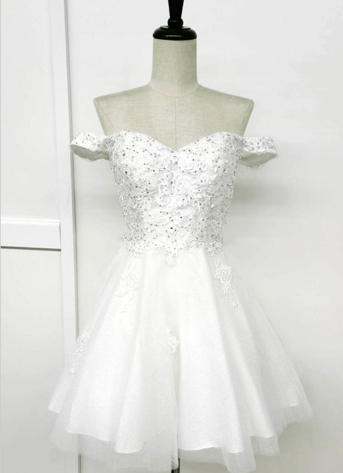 Chicas C314 Elegant Printed Glitter Formal White Floral Tulle Dress