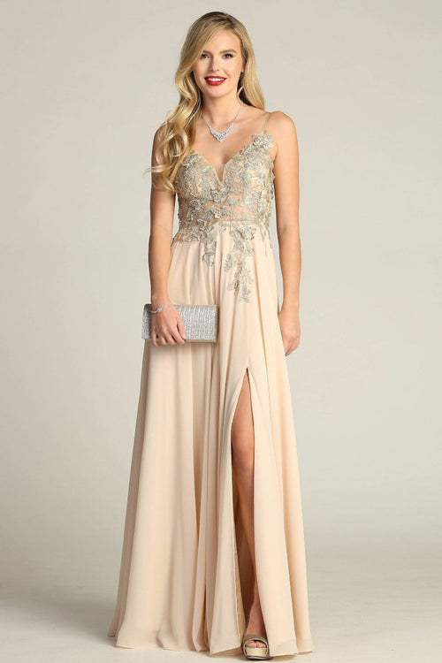 Chicas C5124 Party Butterfly Long Corset High-Slit Chiffon Dress