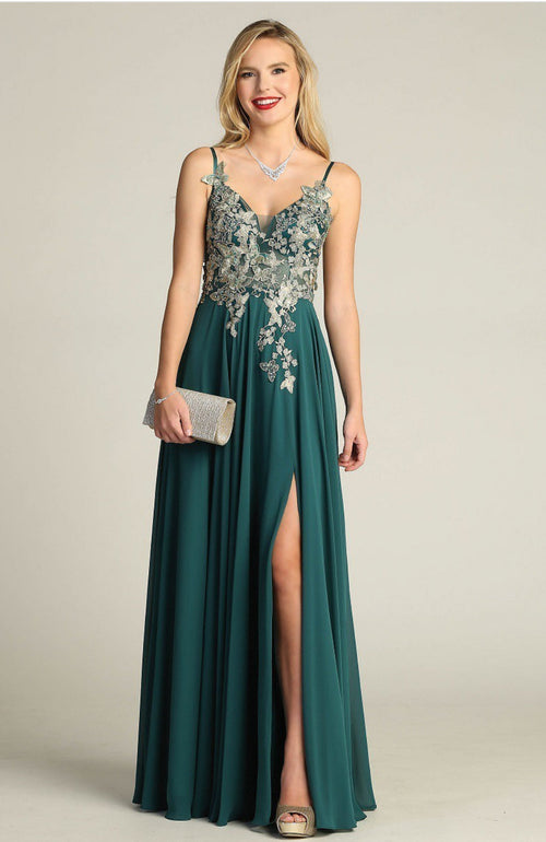 Chicas C5124 Party Butterfly Long Corset High-Slit Chiffon Dress