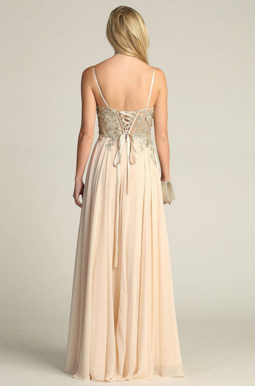 Chicas C5124 Party Butterfly Long Corset High-Slit Chiffon Dress